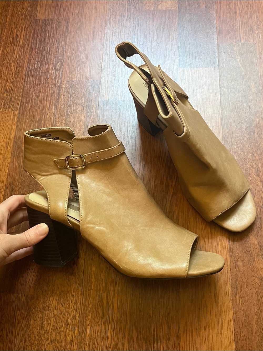 Beige Open-Toe Block Heel Sandals